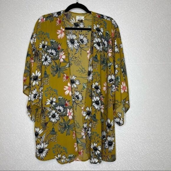 DAVID and Young Mustard Floral Print Kimono One Size - Picture 1 of 5